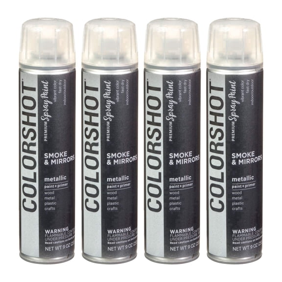 COLORSHOT Metallic Spray Paint, Smoke & Mirrors (Dark Silver) 9 oz. 4 Pack, Fast-Drying Acrylic Paint, Indoor & Outdoor Use