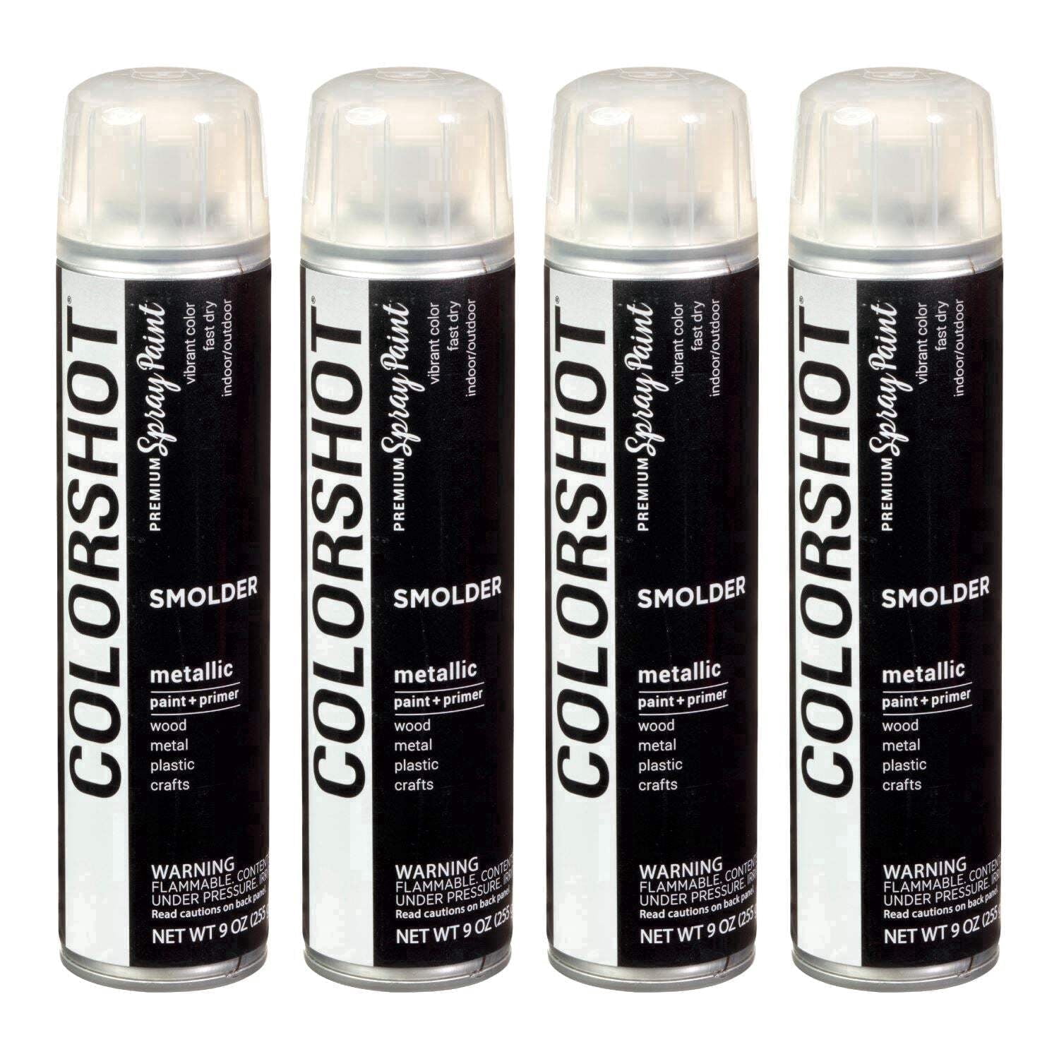 COLORSHOT Metallic Spray Paint, Smolder (Black) 9 oz. 4 Pack, Fast-Drying Acrylic Paint, Indoor & Outdoor Use