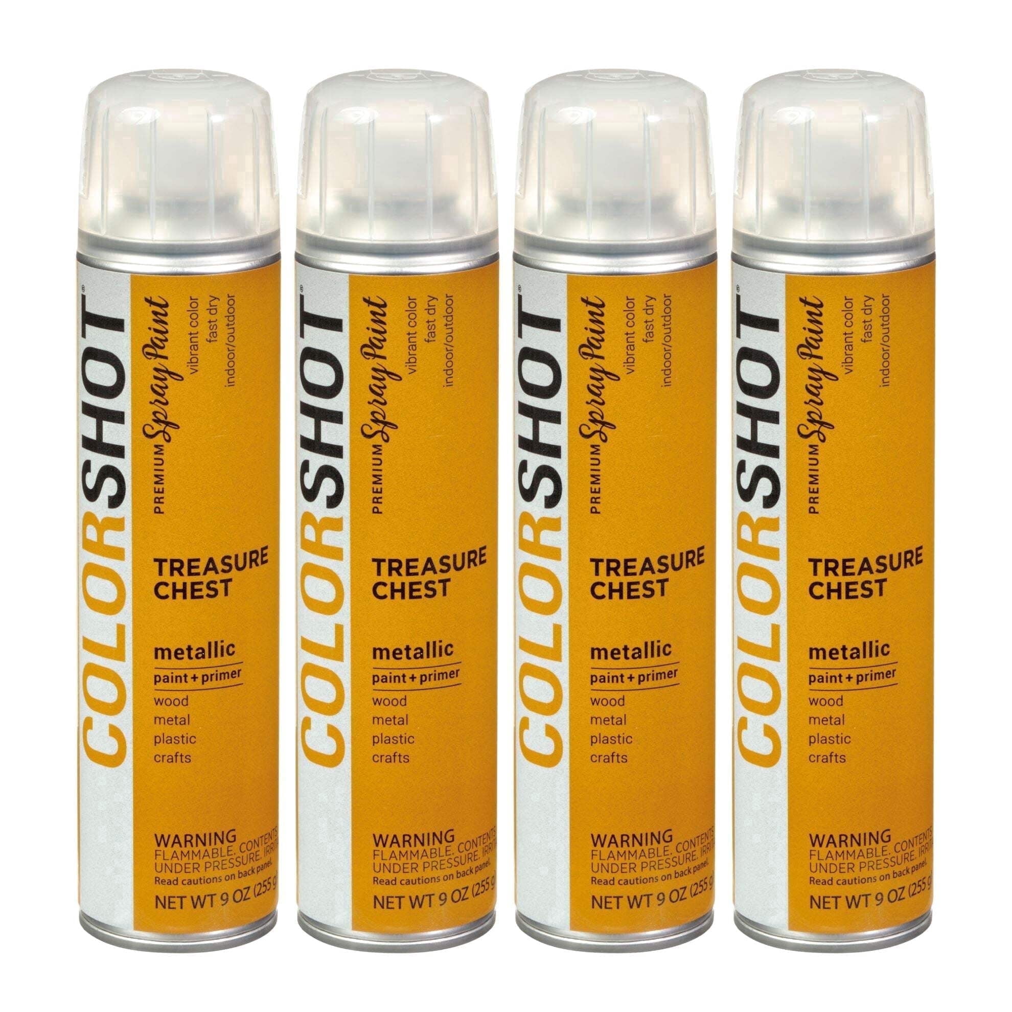 COLORSHOT Metallic Treasure Chest (Dark Gold) 9 oz. 4 Pack, Fast-Drying Acrylic Paint, Indoor & Outdoor Use