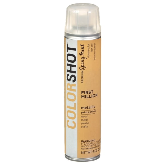 COLORSHOT Metallic Spray Paint, First Million (Gold Metallic) 9 oz, Fast-Drying Acrylic Paint, Indoor & Outdoor Use