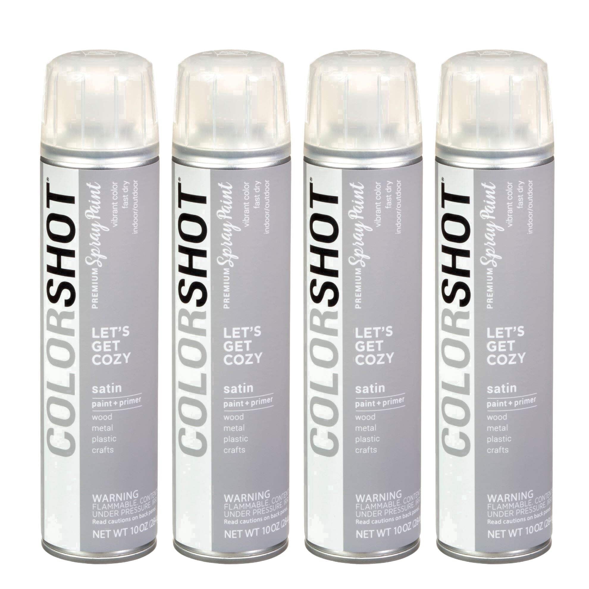 COLORSHOT Satin Spray Paint, Let's Get Cozy (Light Gray) 10 oz. 4 Pack, Fast-Drying Acrylic Paint, Indoor & Outdoor Use
