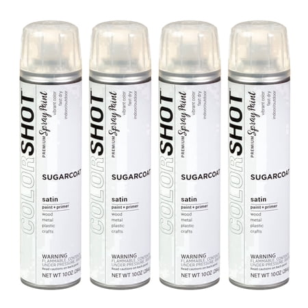 COLORSHOT Satin Spray Paint, Sugarcoat It (White) 10 oz. 4 Pack, Fast-Drying Acrylic Paint, Indoor & Outdoor Use