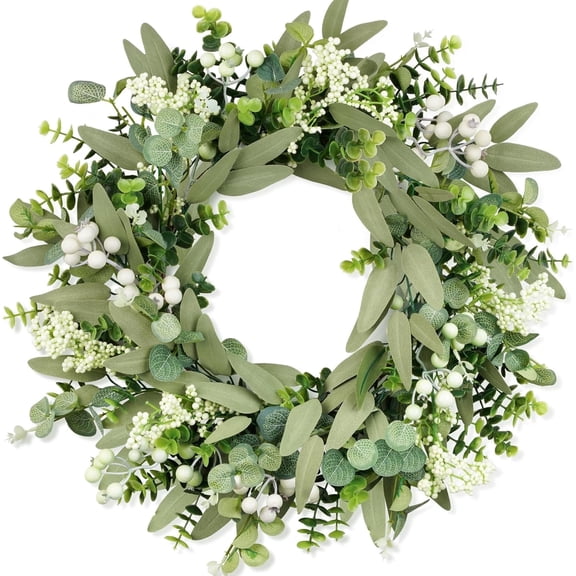 Eucalyptus Wreath for Front Door, 46 cm/18 inch Spring Summer Green Wreath, Lifelike Artificial Small Door Wreath Decoration for Farmhouse, Wedding, Home, Window, Wall, Fireplace