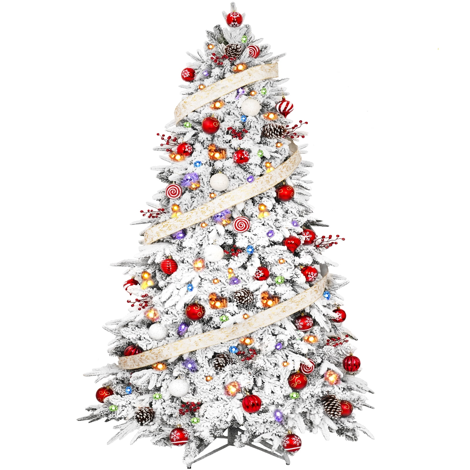 COLORSPEC Pre lit Flocked Christmas Tree 7.5 ft,Pre Decorated white