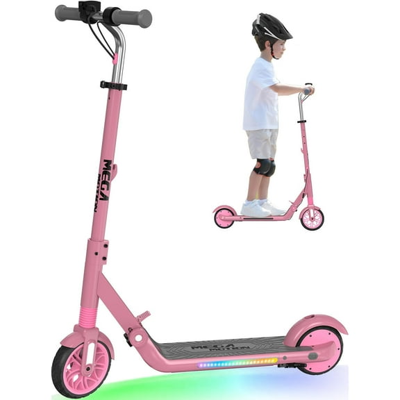Mega Motion ME1 Electric Kids Scooter – Children and Toddler Foldable Kick Scooter – Adjustable Handlebar – Indoor and Outdoor - 3 Speed ​​Adjustment, with LED Lights & Rear Brake – Ages 6 