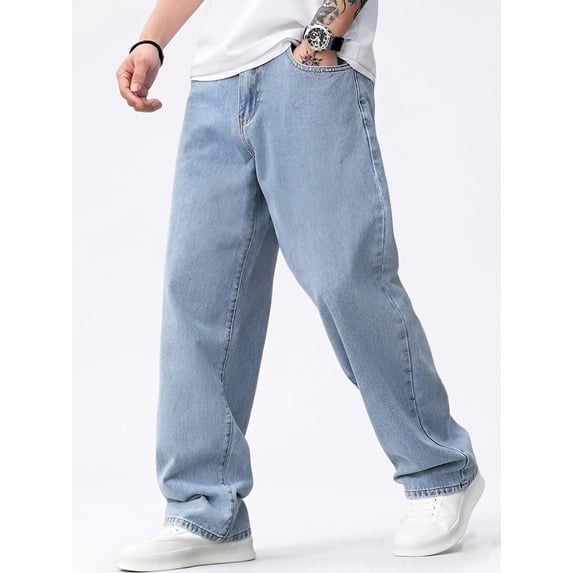 COLORWINGS Men’s Baggy Wide-Leg Light Wash Denim Jeans – Relaxed Fit Casual Streetwear Pants