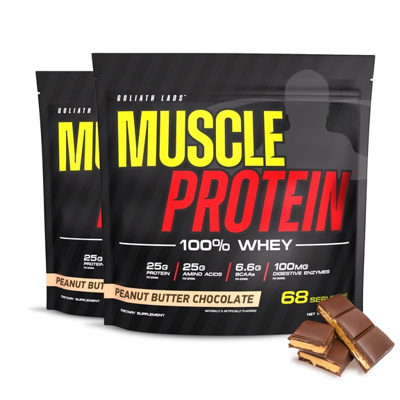 Colossal Labs Muscle Whey Protein Powder, 25g Amino Acids/Serving, Cold Filtered(Packaging May Vary) (10 Pound (pack of 2), Peanut Butter Chocolate)