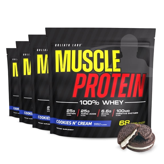 Colossal Labs Muscle Whey Protein Powder, 25g Amino Acids/Serving, Cold Filtered(Packaging May Vary) (20 Pound (pack of 4), Cookies & Cream)