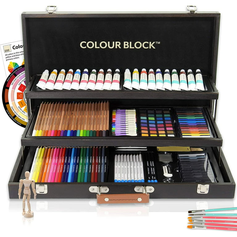 COLOUR BLOCK 181 pc Mixed Media Art Set in Wooden Case - Soft & Oil  Pastels, Acrylic & Water Color Paints, Sketching, Charcoal & Colored  Pencils and