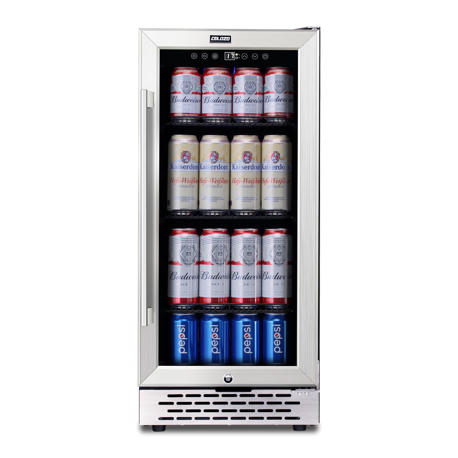 15-Inch Stainless Steel Single Zone Beverage Cooler with Glass Door