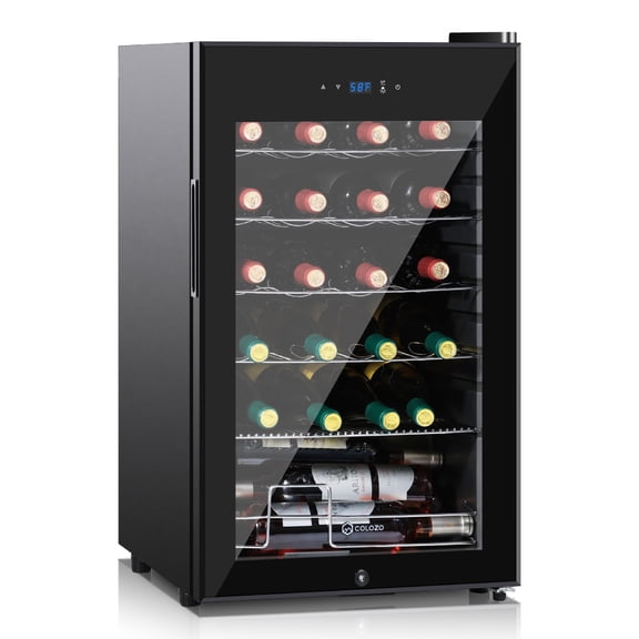 COLOZO 24 Bottle Compressor Wine Cooler,  Black Freestanding Wine Fridge with Glass Door