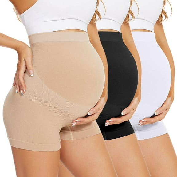 COLROV 3P Women's Seamless Maternity Support Underwear Stretchy Breathable Over Bump Design,Soft Skin-Friendly Boyshort Panties for Pregnancy Belly Support