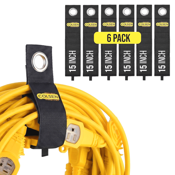 COLSEN Heavy-Duty Storage Straps, 20 inch (6 Pack) – Hook and Loop Extension Cord Holder Organizer for Cables, Ropes, Hoses, Garage, RV, Basement, Workshop, Indoors and Outdoors