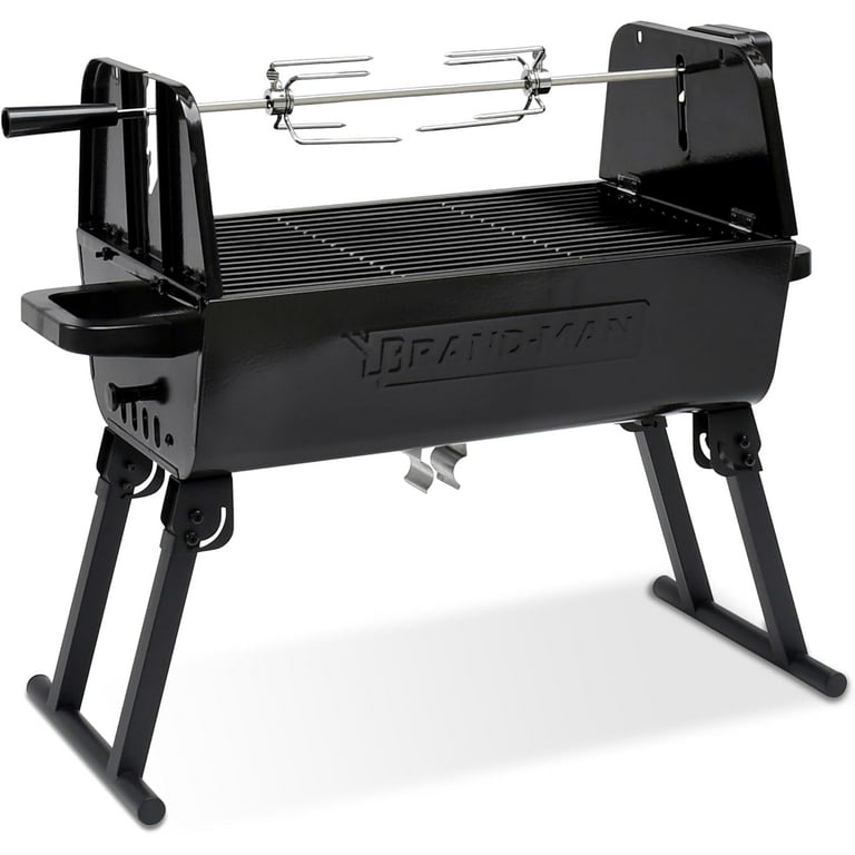 Brand Man 2 in 1 Charcoal Grill with Rotisserie Grill Kit Portable Enameled Steel Barbecue Grill Stainless Steel Spit Roaster with Motor