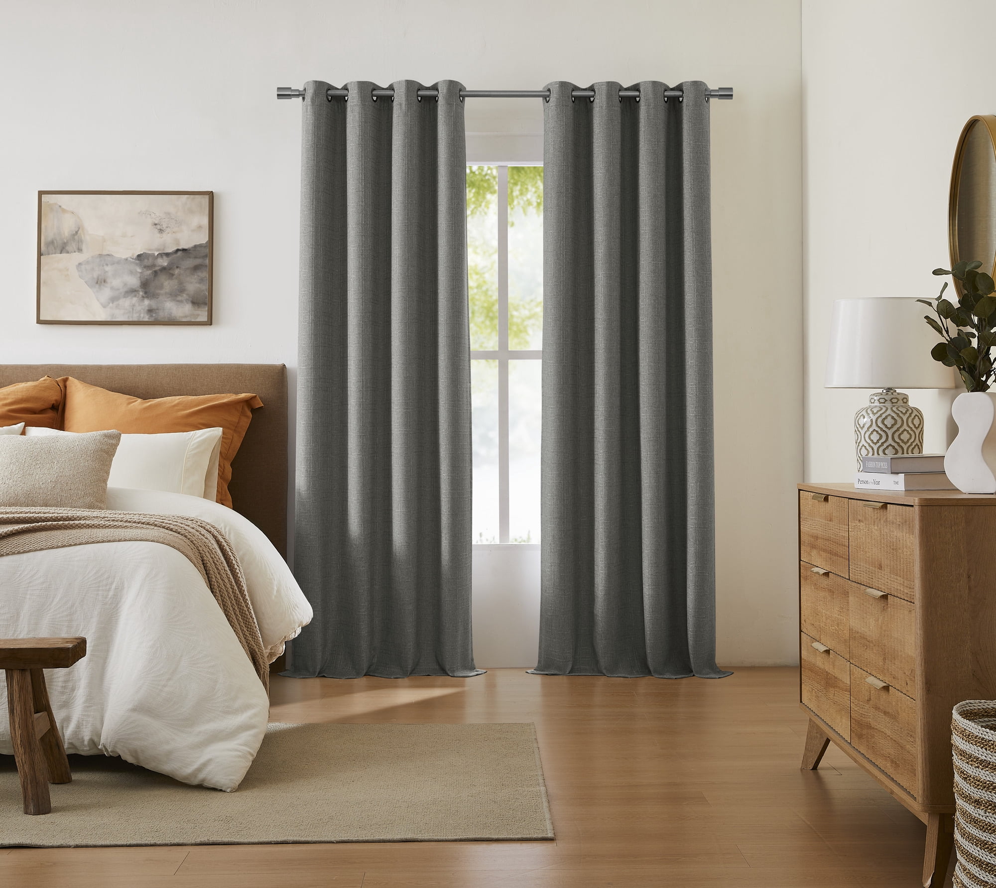 COLTON SUNSHIELD SIGNATURE Blackout Curtains for Living Rooms, Single Curtain Grommet, 50” x 63”, Gray