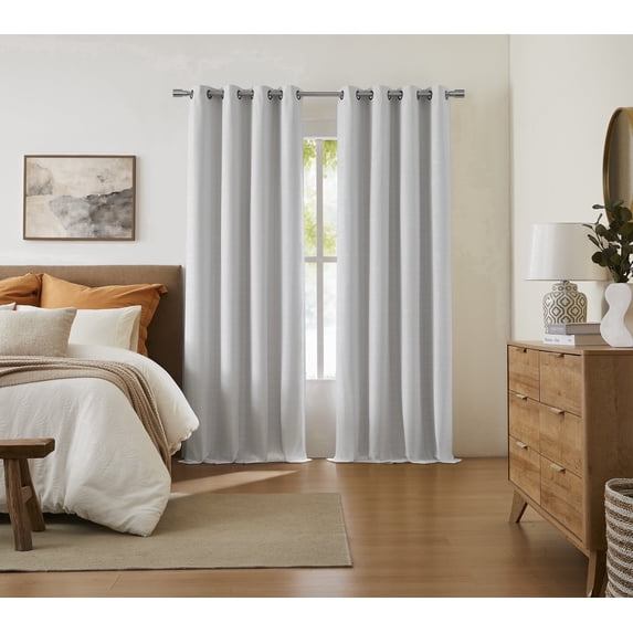 SUNSHIELD SIGNATURE Colton 100% Blackout Curtains for Living Rooms, Single Curtain Grommet, 50” x 63”, White