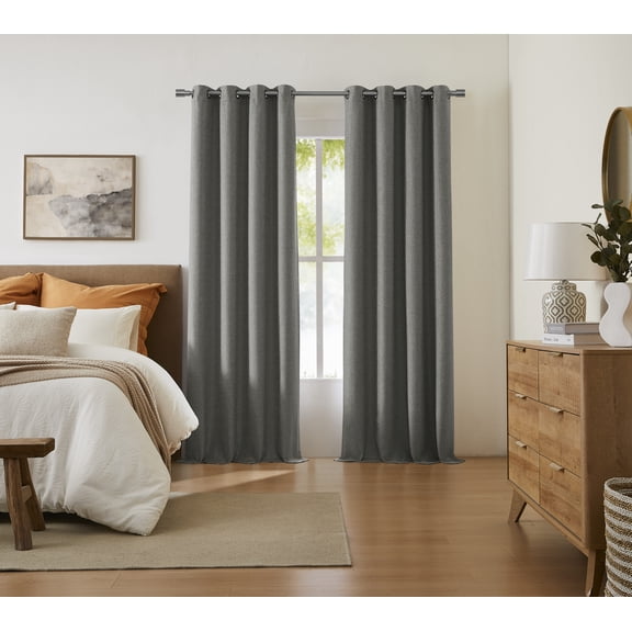 SUNSHIELD SIGNATURE Colton 100% Blackout Curtains for Living Rooms, Single Curtain Grommet, 50” x 84”, Gray