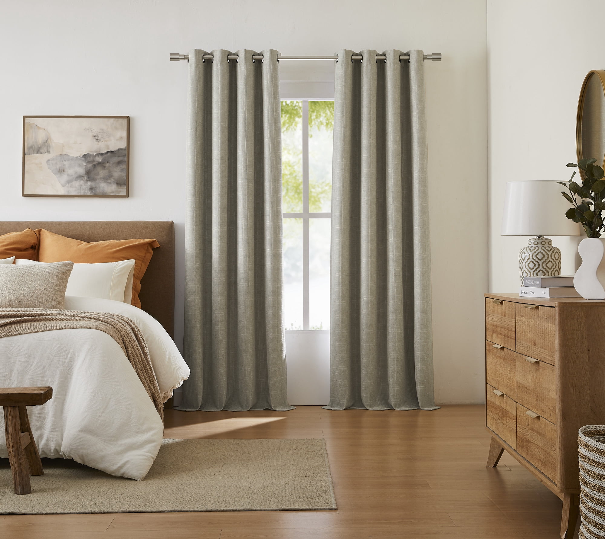 COLTON SUNSHIELD SIGNATURE Blackout Curtains for Living Rooms, Single Curtain Grommet, 50” x 84”, Linen