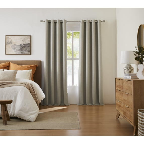 SUNSHIELD SIGNATURE Colton 100% Blackout Curtains for Living Rooms, Single Curtain Grommet, 50” x 95”, Linen