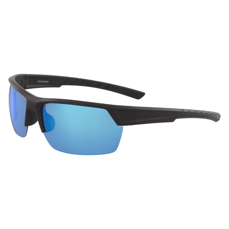 Columbia Peak Racer Blade Sunglasses Matte Black Frame Blue Flash