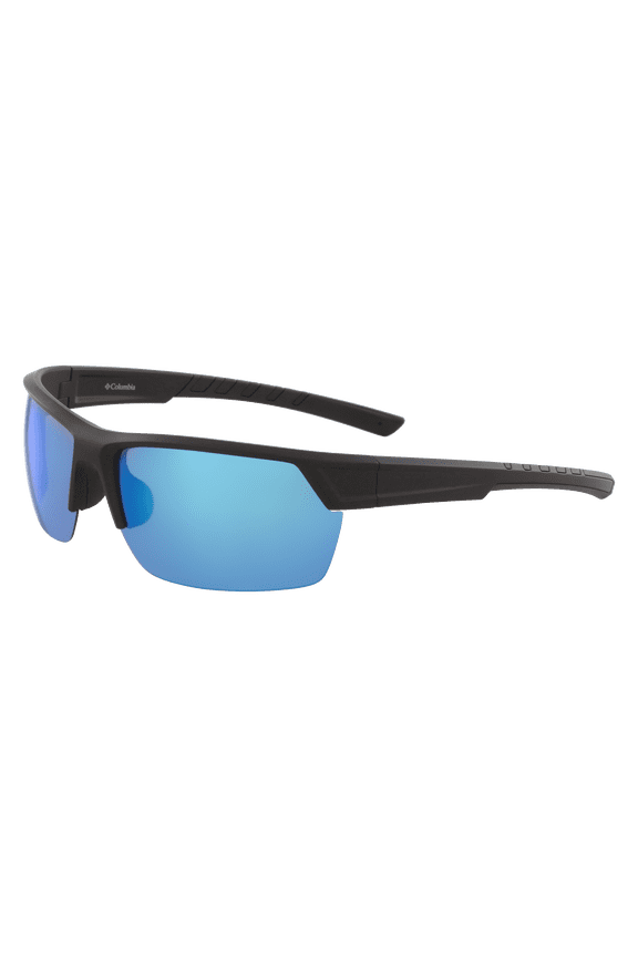 Peak Racer Blade Sunglasses Matte Black Frame Blue Flash Polarized Lens