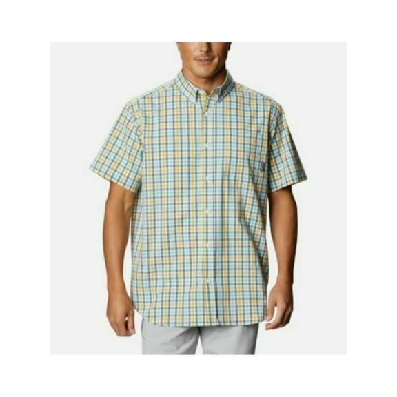 COLUMBIA SPORTSWEAR CO. Mens Rapid Rivers Yellow Multi-Check Collared Button Down Poplin Poplin Shirt S