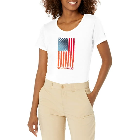 COLUMBIA Womens Regular fit Short Sleeve Graphic T-Shirt Shirt 1X White Solid