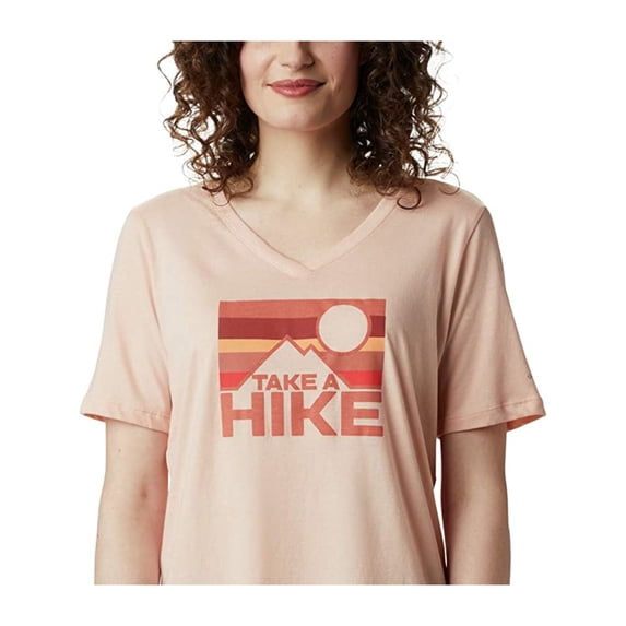 COLUMBIA Womens Coral Graphic Short Sleeve V Neck T-Shirt 2X
