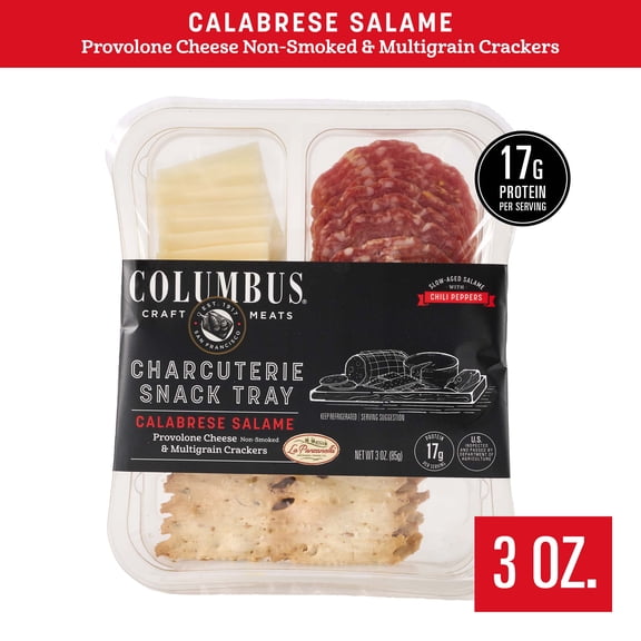 COLUMBUS Ready-to-Eat Charcuterie Snack Tray with Calabrese Salame, Provolone Cheese & Multigrain Crackers, 3.0 oz
