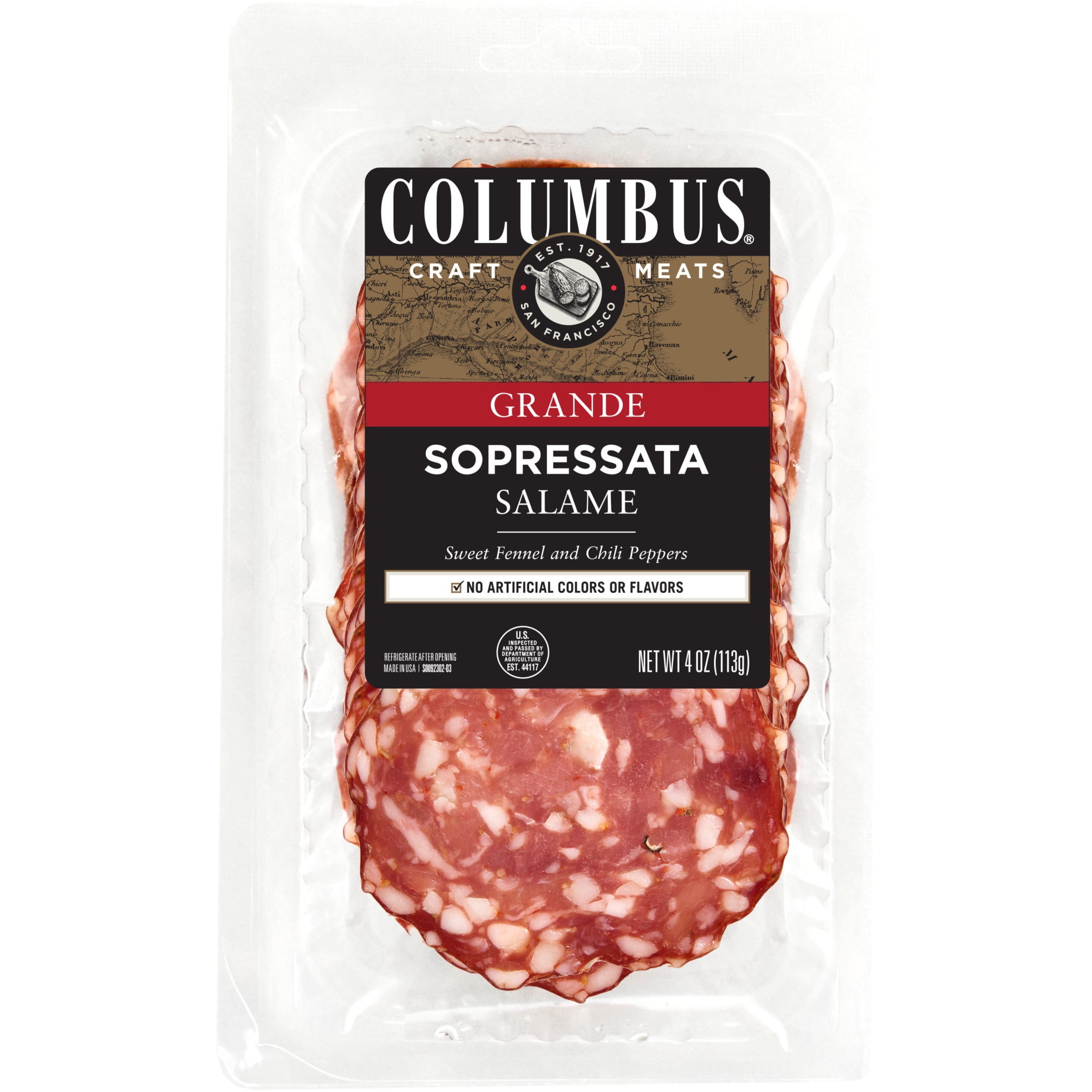 COLUMBUS Grande Sopressata Salame, Sliced Charcuterie Meat, 4 oz