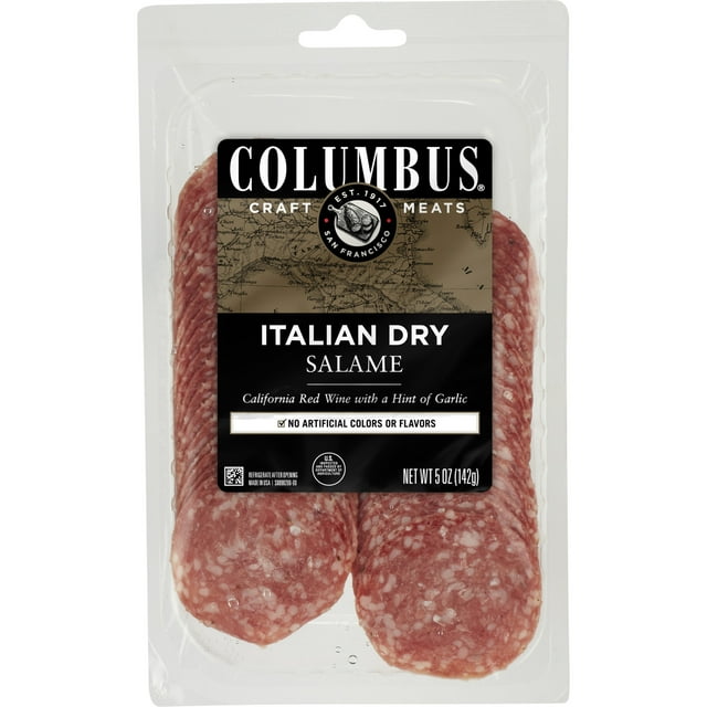 COLUMBUS Italian Dry Pork Salami, Sliced Charcuterie Meat, Refrigerated, 5 oz Plastic Pack