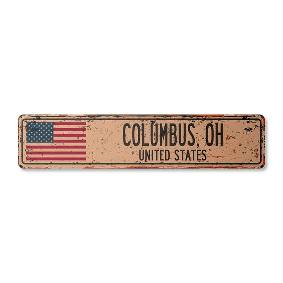 COLUMBUS OH UNITED STATES Vintage Aluminum Street Sign American flag city country rustic metal tin gift | Indoor/Outdoor | 18" Wide