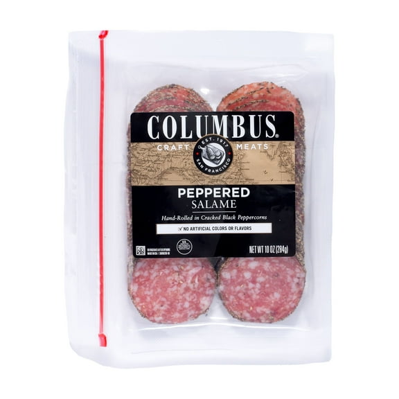 COLUMBUS, Peppered Salami, Sliced Charcuterie Meat, 10oz Pack