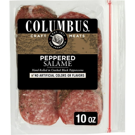 COLUMBUS, Peppered Salami, Sliced Charcuterie Meat, 10oz Pack