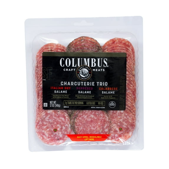 COLUMBUS, Salami Trio, Refrigerated Sliced Charcuterie Meat, 6 grams of Protein Per 1 oz Serving, 12 oz Plastic Tray