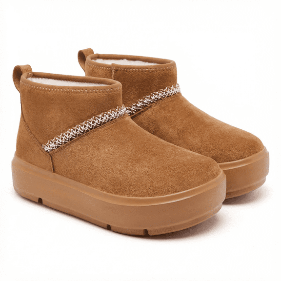 COM STAR Woman Snow Boots Winter Faux-Suede Ankle Boots Faux-Fur Lined Wide Toe Platform Outdoor Cold Weather Footwear