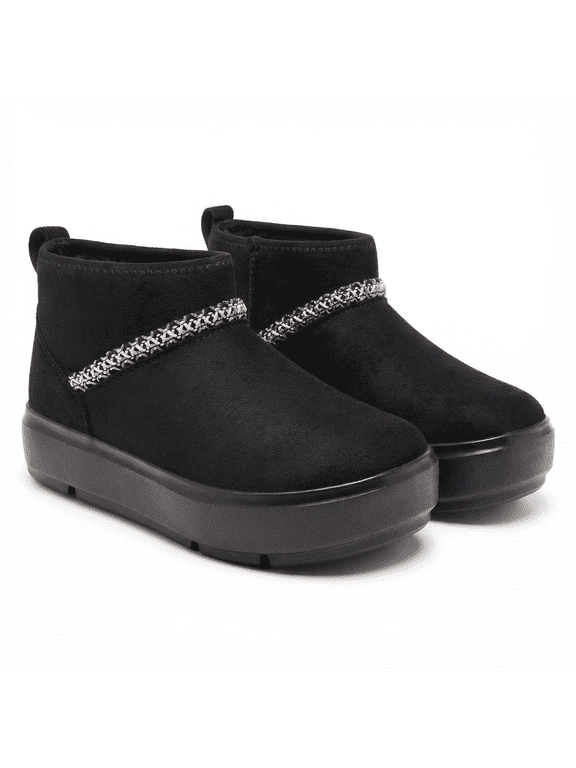 Woman Snow Boots Winter Faux-Suede Ankle Boots Faux-Fur Lined Wide Toe Platform Outdoor Cold Weather Footwear
