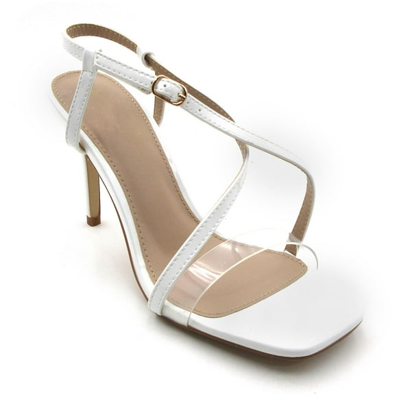 COM STAR Women's Ankle Strap High-Heel Sandals -Transparent and Colored PU Upper, Trendy, Breathable, Open-Toe for Summer Parties