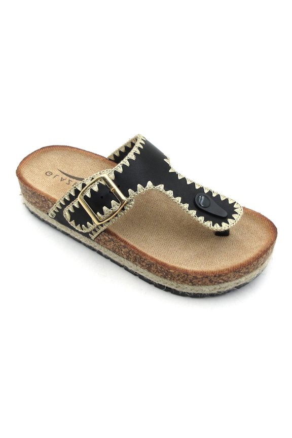 Women Wedge Thong Sandals Platform Flip Flops Adjustable Buckle Casual Summer Slide Sandals