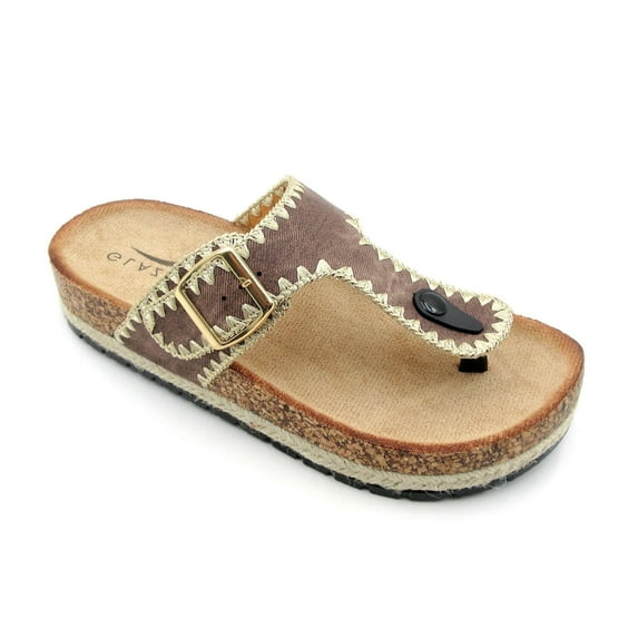 COM STAR Women's Summer Flat Sandals with Braided Strap Gold Buckle Open-Toe Slip-On Beach Shoes with Soft Lining