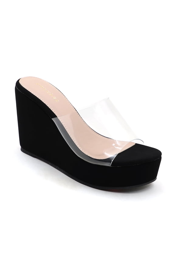 Women’s Clear Strap Wedge Sandals Platform Slide Heels Open Toe Slip On Summer Dress Sandals