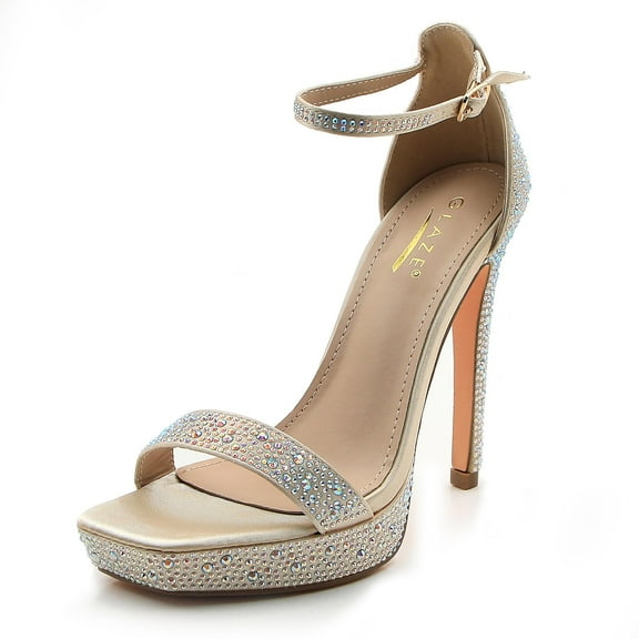 COM STAR Women's Glittery Stiletto Open Toe High Heel Low Platform Formal Sandal Dress Party Shoes