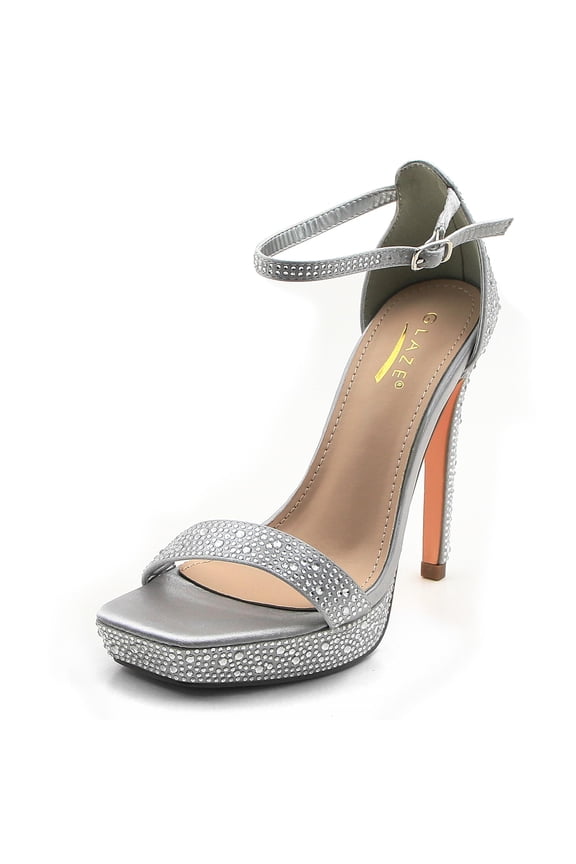 Women's Glittery Stiletto Open Toe High Heel Low Platform Formal Sandal Dress Party Shoes