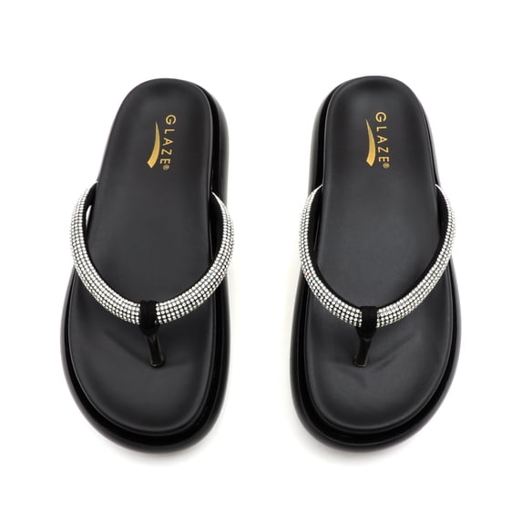 COM STAR Women’s Rhinestone Flip Flops Thong Sandals Sparkly Open Toe Slip-On Summer Beach Casual Comfort Flat Sandals