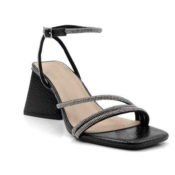 COM STAR Women’s Rhinestone Strappy Wedge Sandals Open Toe Ankle Strap Dress Heels for Party Evening Wedding Summer Shoes