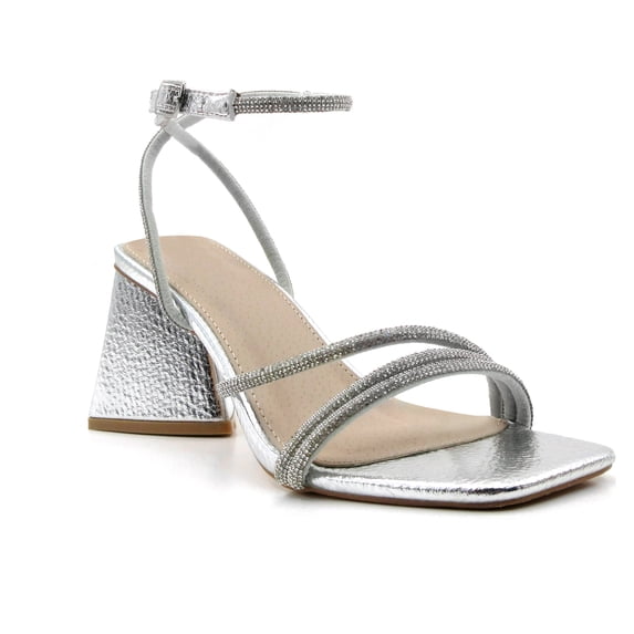 COM STAR Women’s Rhinestone Strappy Wedge Sandals Open Toe Ankle Strap Dress Heels for Party Evening Wedding Summer Shoes