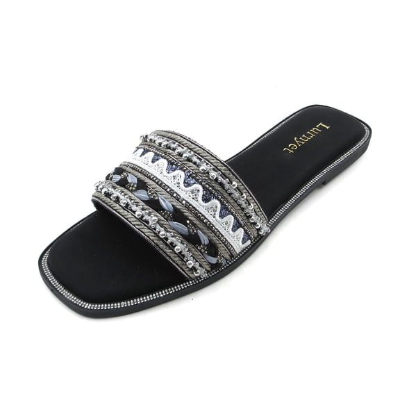 COM STAR Women's Summer Slip-On Flip Flops Lightweight Casual Sandals with Beaded Detail, Comfortable Holiday Gift Choice