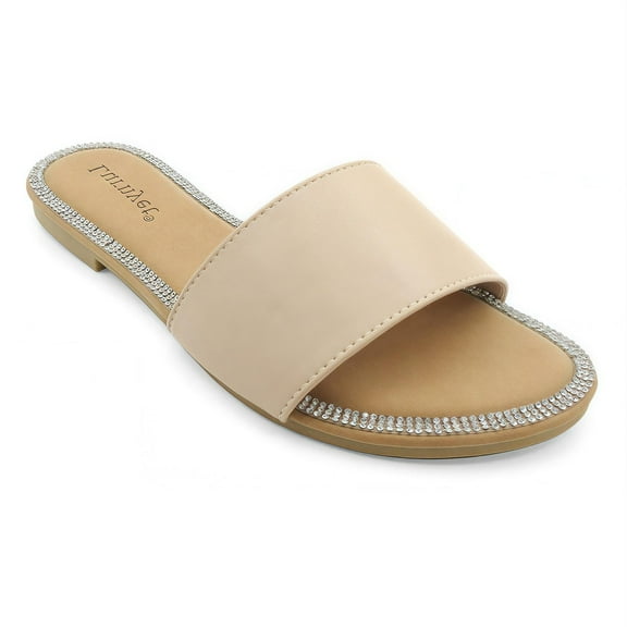 COM STAR Women’s Flat Slide Sandals Open Toe Casual Slip-On Summer Slides for Daily and Vacation Wear