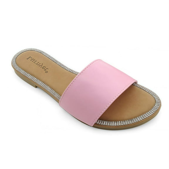 COM STAR Women’s Flat Slide Sandals Open Toe Casual Slip-On Summer Slides for Daily and Vacation Wear