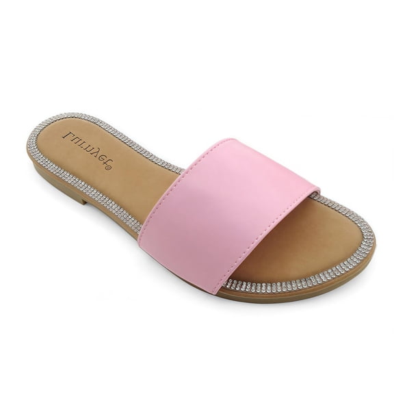 COM STAR Women’s Flat Slide Sandals Open Toe Casual Slip-On Summer Slides for Daily and Vacation Wear